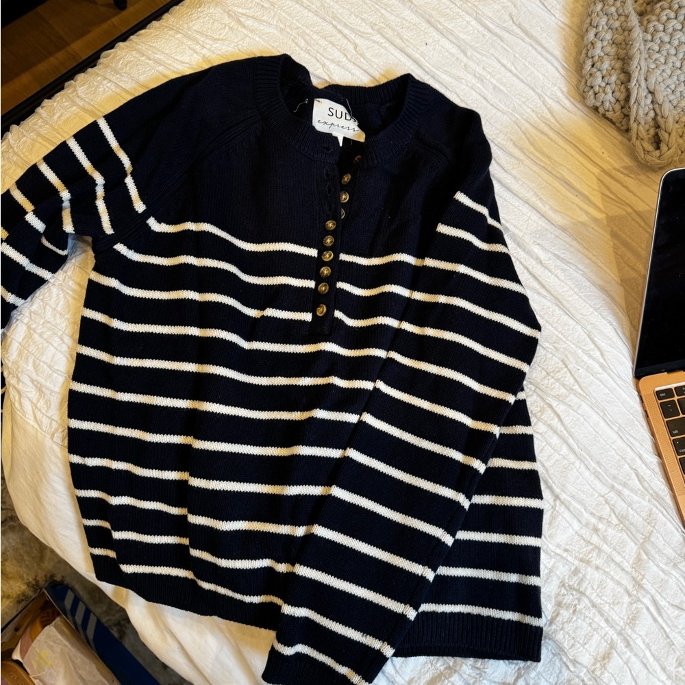 SUD Navy and White Striped Sweater